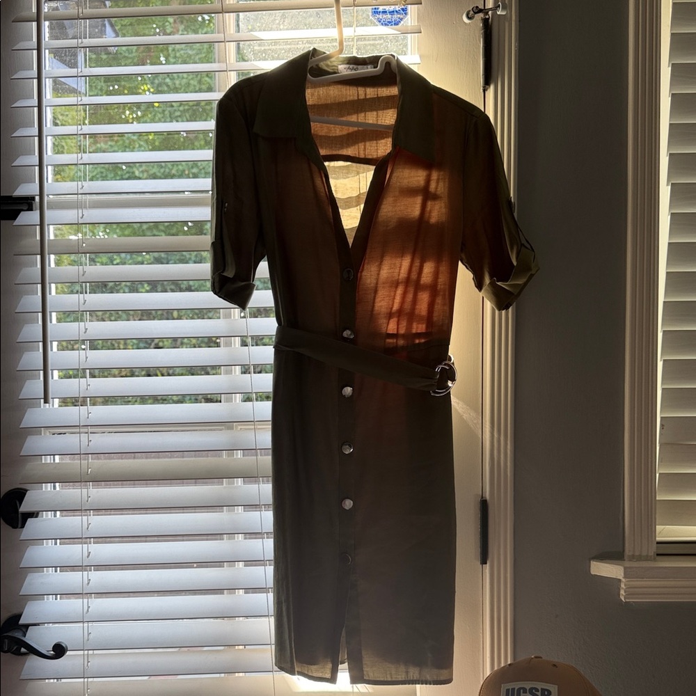 Castro olive green mid Sleeve Belted Dress